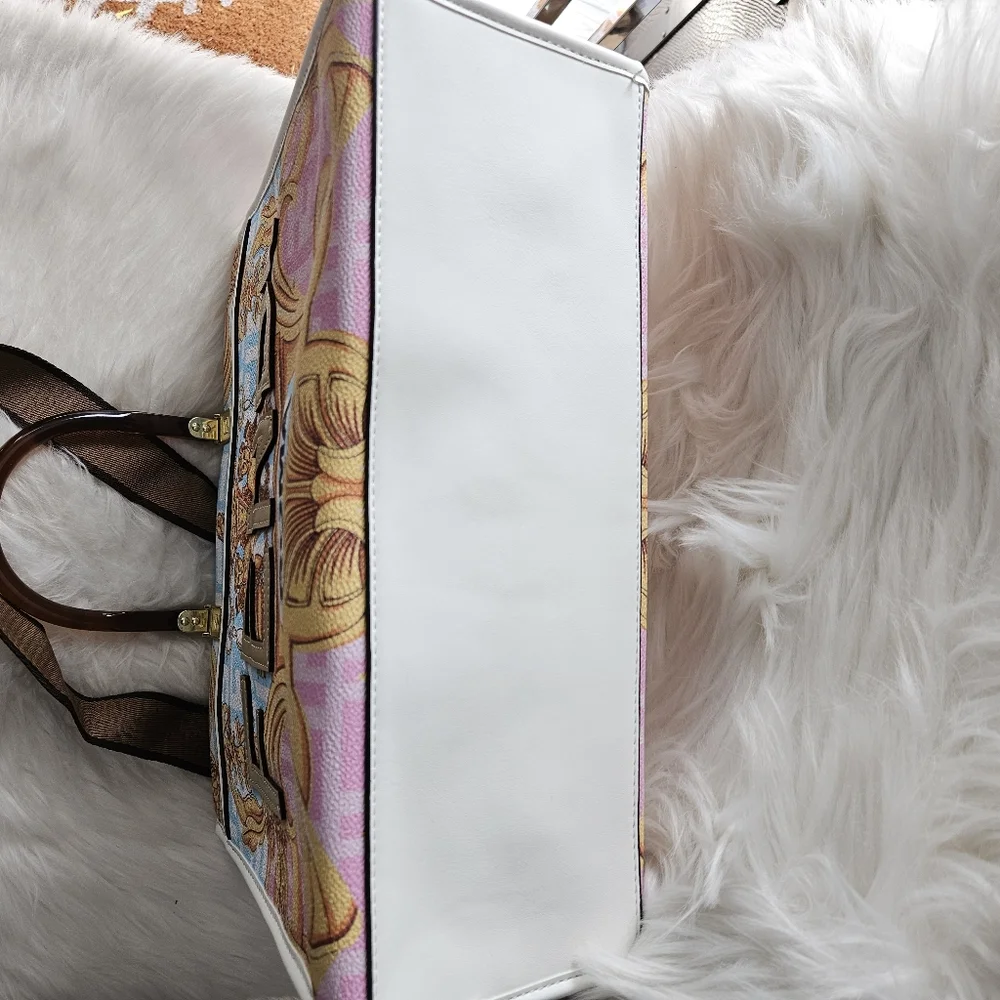 Fendi Multicolor Baroque Canvas Satchel in Blue, Pink & Gold